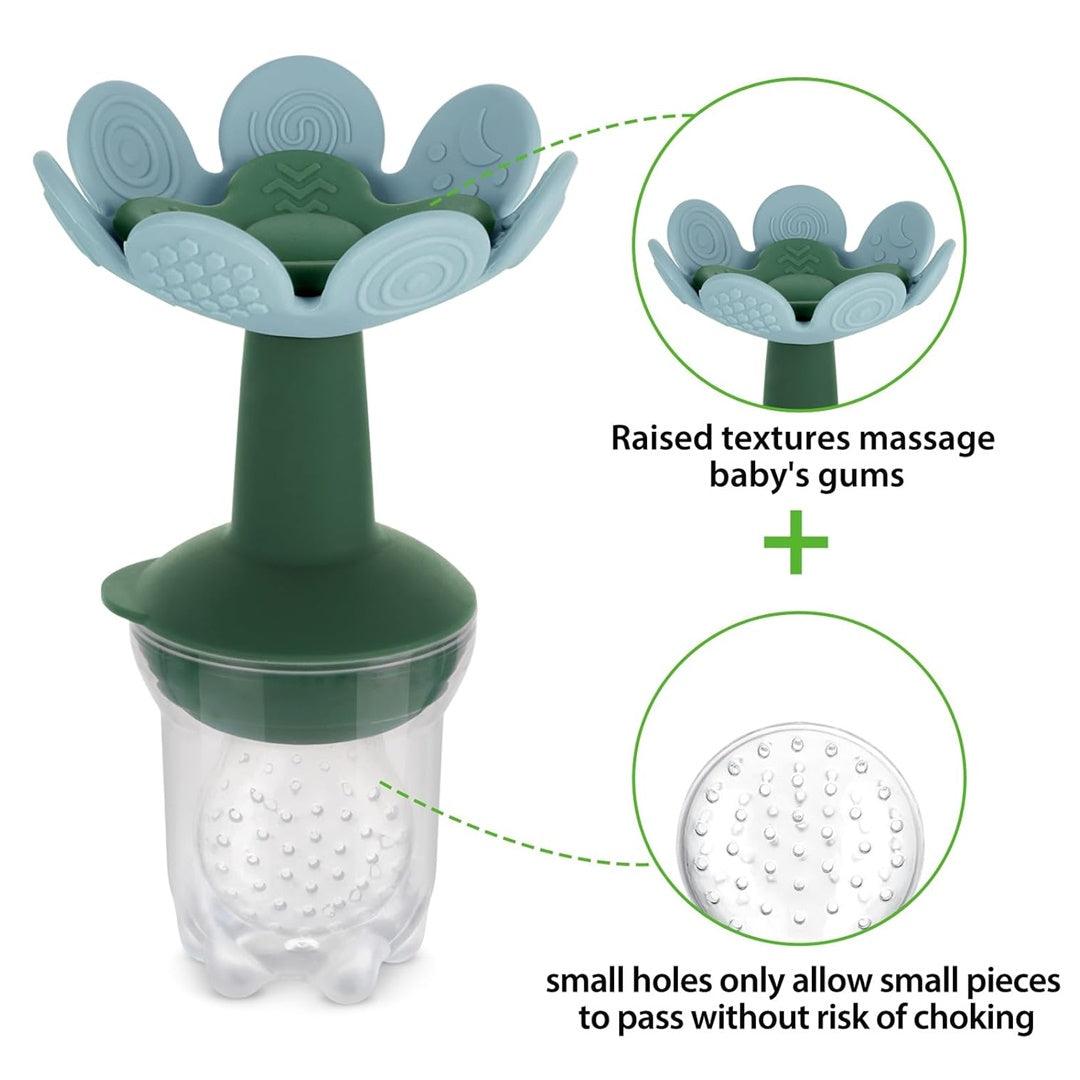 Alimentador Infantil de Silicone + Bandeija Haakaa Flower 4M + SkyBlue